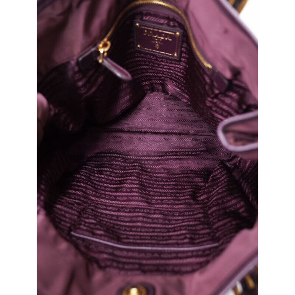 Prada Tessuto Nylon Saffiano Leather Tote Shoulder Bag wine red - Picture 3 of 9